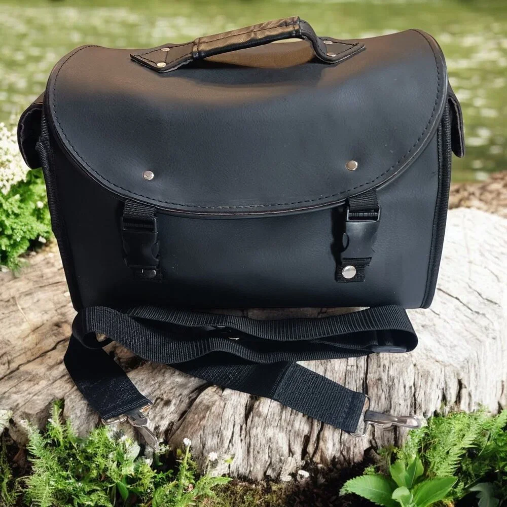 Vintage Waterproof Leather MotorcycleTail Bag Rear Seat Backpack Saddle Luggage - Picture 1 of 15